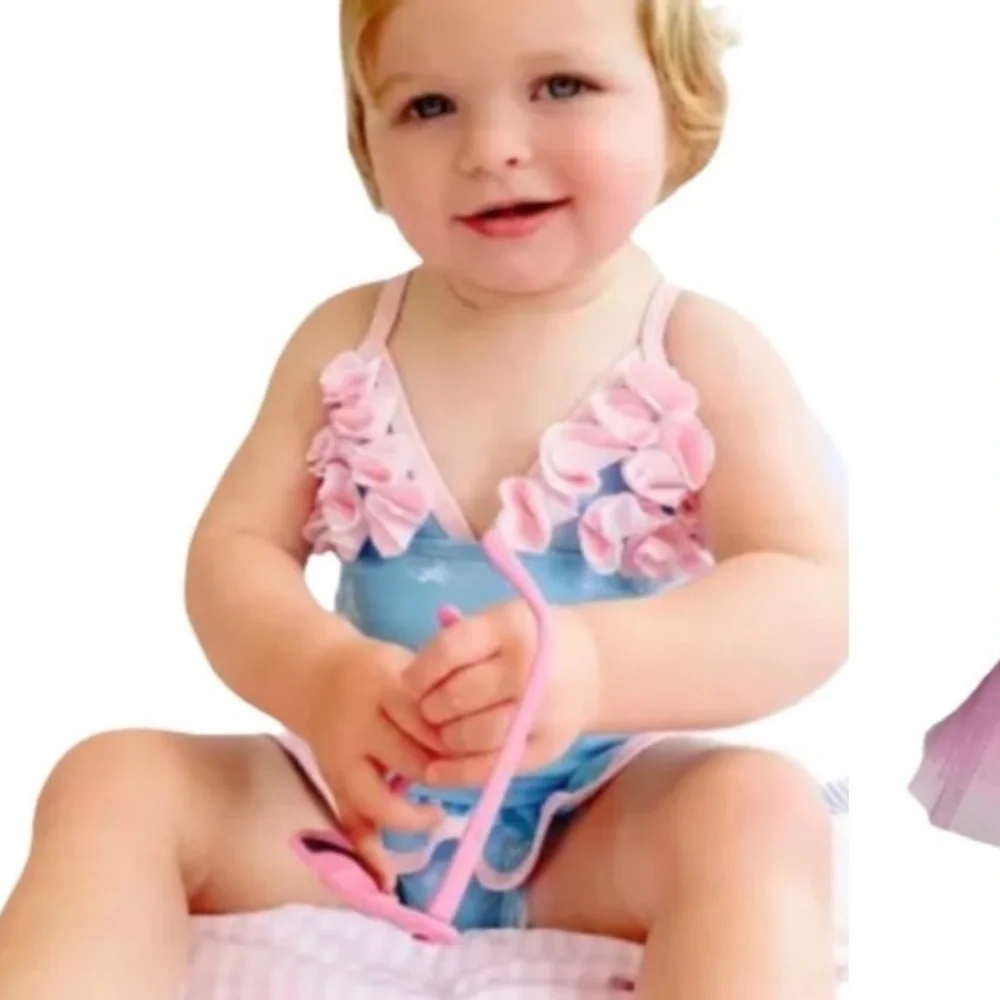 Floatmini Floral Top Pink & Blue Iridescent Unicorns Tutu Toddler Bathing Suit